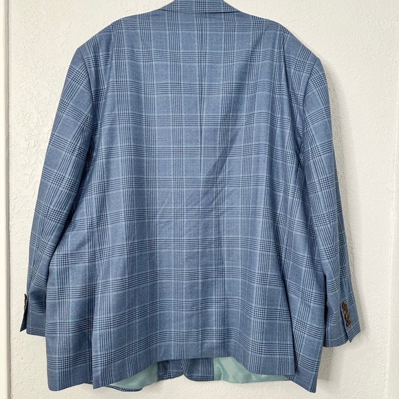 Oak Hill Premium Italian Fabric Blazer Mens 56 LNG Blue Plaid Sport Coat Wool - Picture 2 of 13